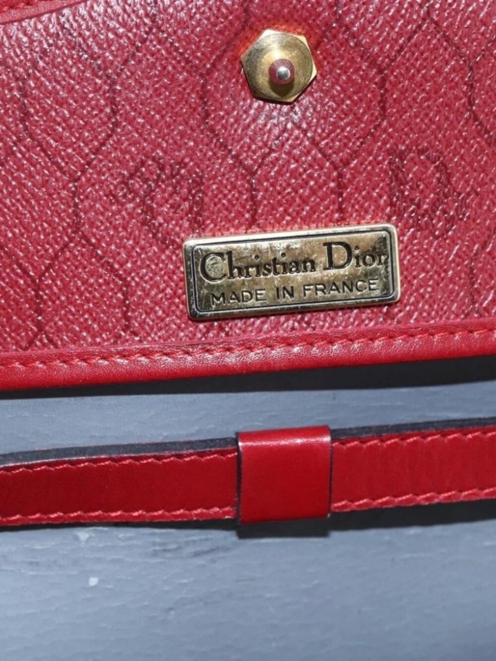 Christian Dior Honeycomb Canvas Hand Bag PVC Leather 2way Red Gold - Picture 13 of 15